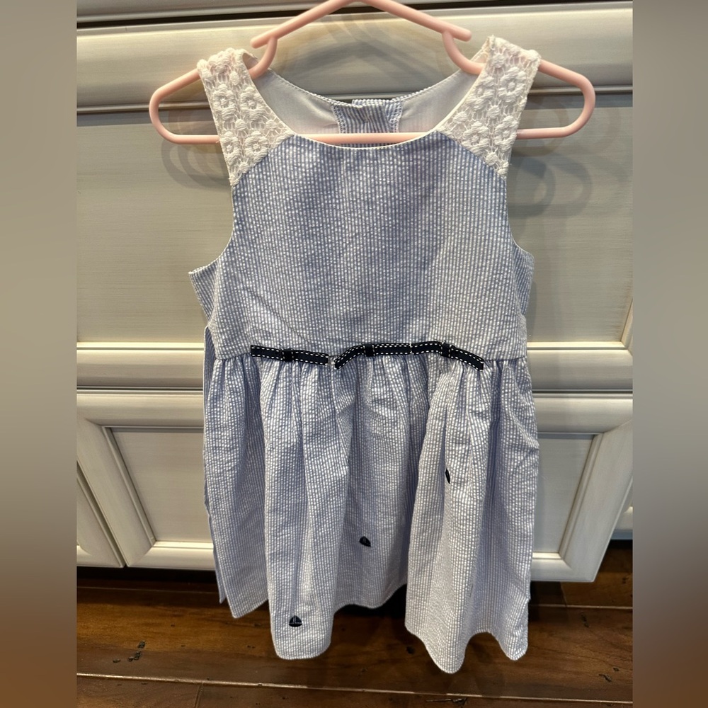 EUC Good Lad Blue and White Striped Little Girls Dress, size 4T